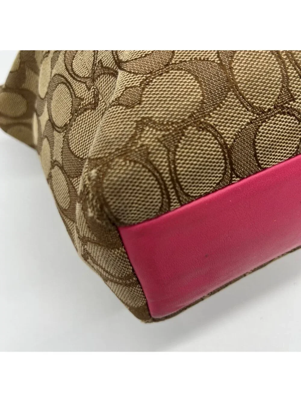 Coach Brown Canvas And Pink Leather Trim Convertible Hand Bag